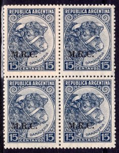 Argentina 1935 Sc#OD352 BULL (Cattle Breeding) ovpt.M.R.C.Block of 4 MNH