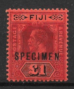 FIJI SG137s 1914 £1 PURPLE & BLACK ON RED DIE I SPECIMEN MTD MINT