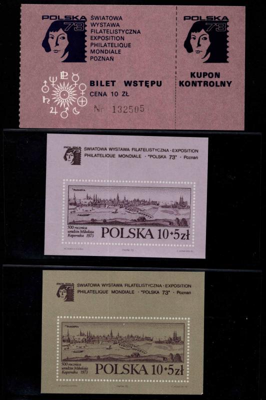 Poland Scott B128, B128a MNH** mini sheets + Polska 73 entrance ticket