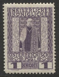 AUSTRIA 1908  Sc 124 1kr Franz Josef, F-VF, Mint VLH