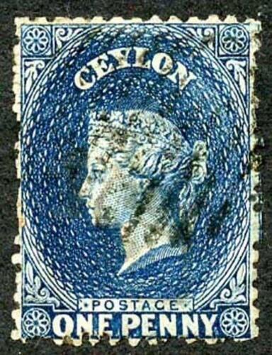 Ceylon SG63 1d Dull Blue Wmk Crown CC Used 