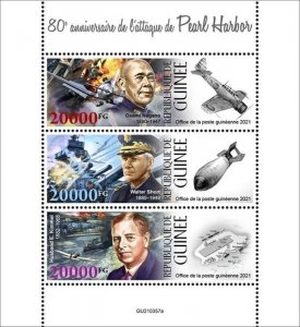 Guinea - 2021 WWII Pearl Harbor Attack - 3 Stamp Sheet - GU210357a