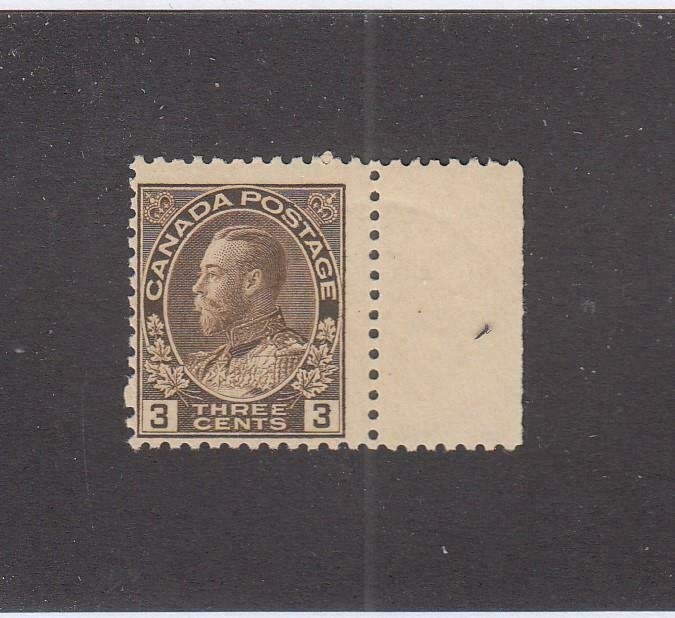 CANADA (MK6698) # 108 FVF-MNH  3cts 1918 KING GEORGE V ADMIRAL / BROWN CV $90