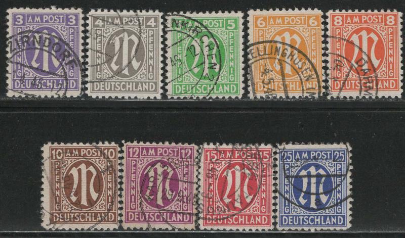 Germany AM Post Scott # 3N2a - 3N13a, used, cpl. set