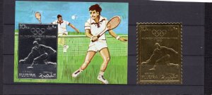 FUJEIRA 1972 OLYMPIC GAMES MUNICH/TENNIS 1 STAMP & S/S GOLD & SILVER FOIL MNH
