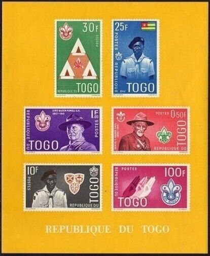 Togo 406a-406d sheets,MNH. Boy Scouting 1961.Lord Baden-Powell,Daniel C.Beard.