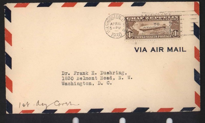 USA #C13 - #C15 XF Used Zeppelins On 1st Day Covers 