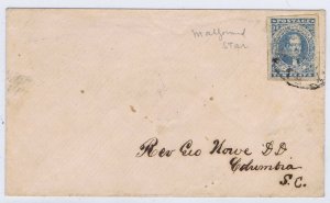 CSA 2 10c 1861 malformed star variety large margins tied on cover to Columbia SC