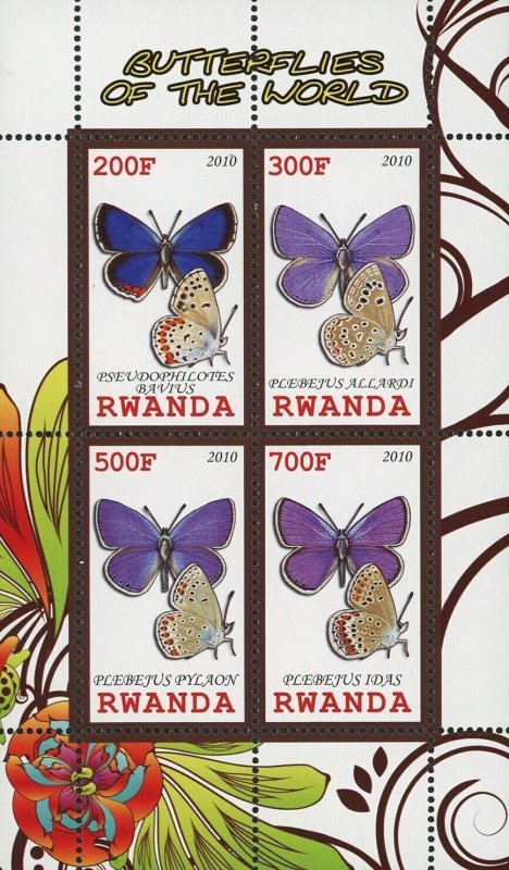 Butterfly Stamp Plebejus Pylaon Insect Souvenir Sheet of 4 Stamps MNH