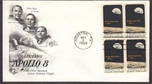 1969 Apollo 8 Sc 1371-5 FDC Houston TX, first manned moon orbit ArtCraft blk 4