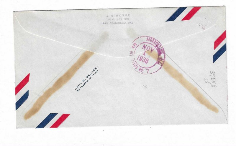US FIRST FLIGHT COVER: 1938 NEW ORLEANS LA AM 39