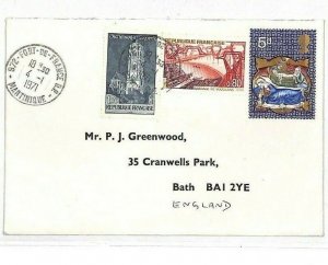 FRANCE Colonies/GB MIXED FRANKING 1971 Martinique QE2 Cover Bath {samwells}AB357