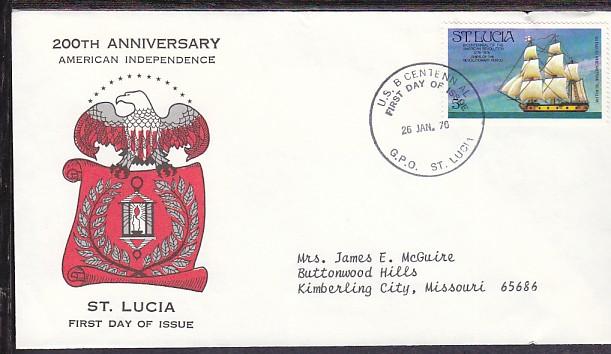 Saint Lucia US Bicentennial 1976 Typed FDC BIN