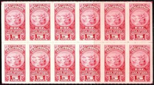 1940 California Revenue 5 Cents 8 Oz. Distilled Spirits Tax Stamps Block/12