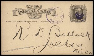 USA 1870s Michigan READING Violet Cancel Postal Card Cover 96348