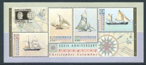 Australia #1252b NH Sailing Ships SS Ovptd. Columbus Stamp Expo