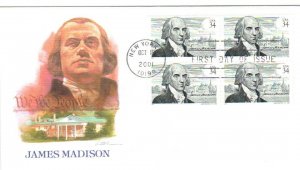 US 3545 34c James Madison blk 4 on FDC Fleetwood Cachet Unaddressed ECV $10.00