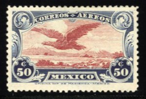 Mexico #C1 Cat$67.50, 1922 50c blue and red brown, lightly hinged