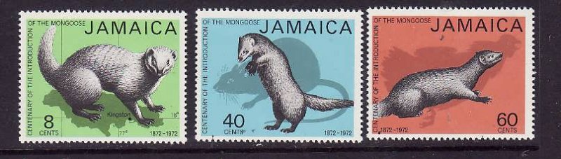 Jamaica-Sc#366-8-Unused NH set-Animals-Mongoose-Maps-1973-