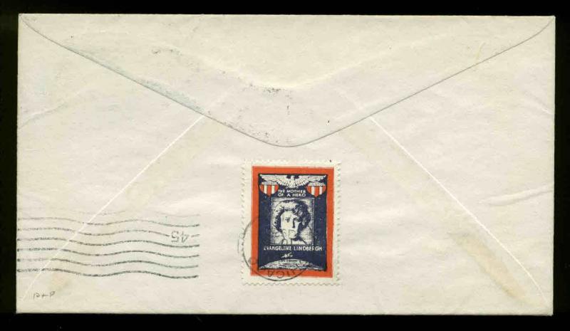 C10 LINDBERGH FDC DETROIT, MI  PLANTY P13 LINDBERGH TRIBUTE LABEL CACHET TIED