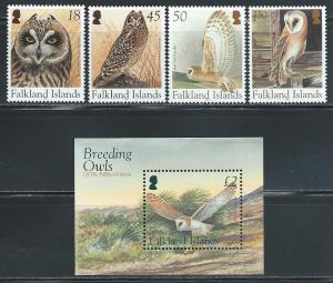 Falkland Is.   Owls   Set & SS  SC# 868-72  MNH