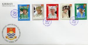 Kiribati 2016 FDC Queen Elizabeth II 90th Birthday 5v Set Cover Royalty Stamps
