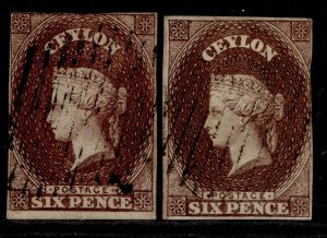 CEYLON QV SG6 + 6a, 6d SHADE VARIETIES, FINE USED. Cat £690.