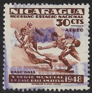 NICARAGUA 1949 30c BASEBALL Sports Airmail Issue Sc C303 VFU