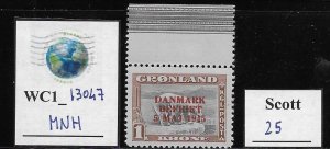 WC1_13047. GREENLAND. Rare 1 krone 1945 stamp. Scott 25. MNH