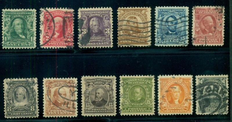 US #300-11 1¢ - $1.00 Complete set except for 2 high values, used, Scott $179.50