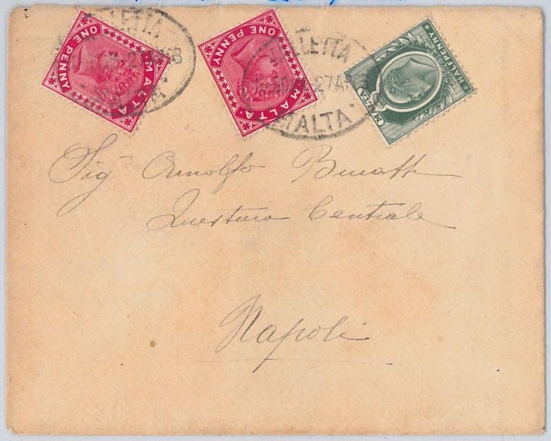 MALTA -  POSTAL HISTORY - COVER with MIXED FRANKING to ITALY 1903