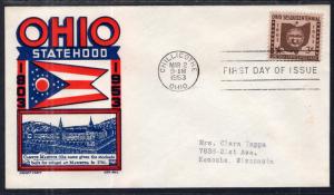 US 1018 Ohio Statehood Cachet Craft Boll Typed FDC