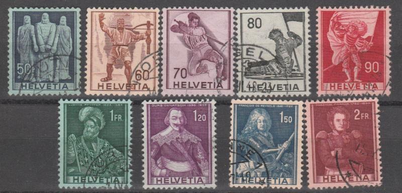 Switzerland stamps, Scott# 270-278, used set ,9 stamps,  #M306