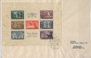 1938 Budapest to Budapest, Hungary FDC, Szent Istvan Souvenir Sheet (56111)