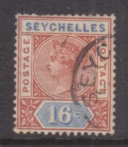 SEYCHELLES, 1892 QV, Die II, 16c. Chestnut & Ultramarine, used, paper on reverse