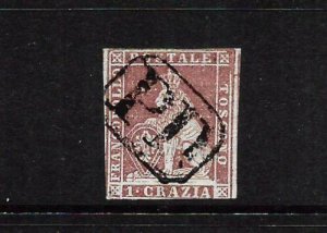 TUSCANY 1851-52  1c  CLARET  LION  FU     SG 8 