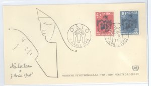 Norway B64-B65 1960 World Refugee Year, semi-postal set of two on an unaddressed cacheted FDC (stamps cat. $24.00)
