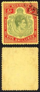 Bermuda SG118b KGVI 5/- Pale Green and Red/yellow Line Perf 14.25 (Ref 32)