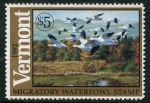 VT7 US $5 Vermont 1992 Migratory Waterfowl Stamp, MNH