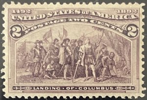 Scott #231 1893 2¢ Columbian Landing of Columbus unused HR VF centering