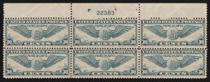 UNITED STATES 1939 Air Transatlantic 30c blue, plate F22383 block. MNH **.