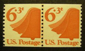 Scott 1518, 6.3c Liberty Bell, Line Pair, MNH Coil Beauty