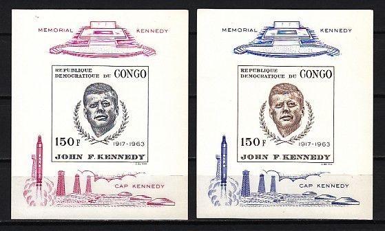 Congo Dem., Scott cat. 591-592. President Kennedy on 2 IMPERF s/sheets. ^