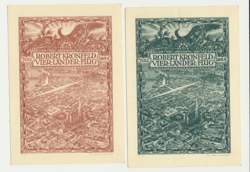 AUSTRIA 1933 WIPA EXPO 4 COUNTRY GLIDER FLOWN CARDS COMPLETE SET OF 3(SEE BELOW)