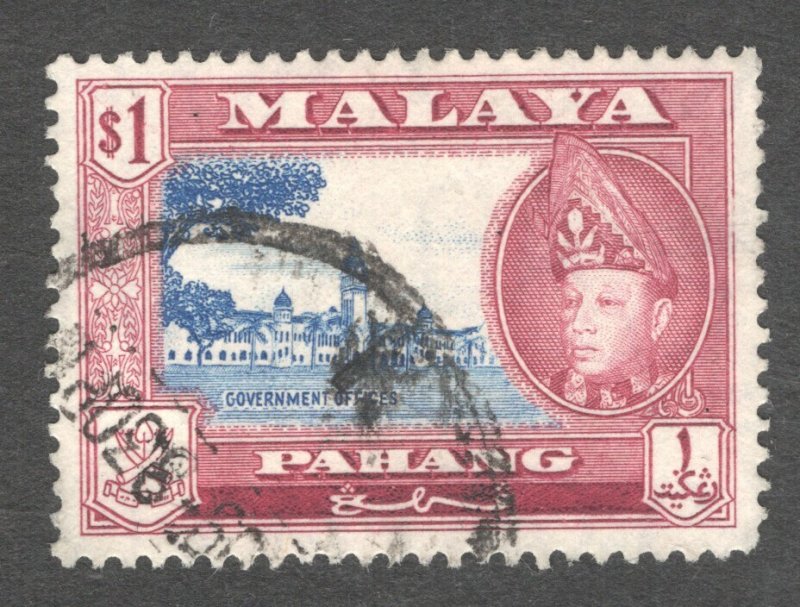 Malaya - Pahang, Scott #80  VF/XF, Used, $1 Plum & Ultra  ...... 4830060