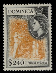 DOMINICA QEII SG158, $2.40 yellow-orange & black, M MINT. Cat £22.