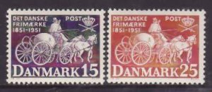 Denmark-Sc#330-1-unused NH set-Ball Post-1951-few very small purple offset s