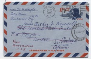 1965 Herkimer NY UC38 11ct kennedy aerogramme to South Rhodesia [6600]