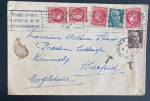 1946 Bordeaux France Slogan cancel  Cover To Hereford England