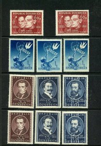 Austria #558 (2) MNH #559 (3) MH, 560-2 (2) MH, F-VF, CV$89.70